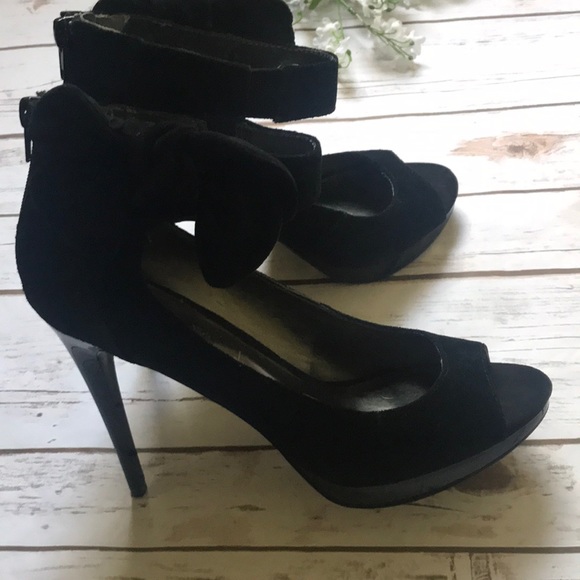 Sexy bootie heels w. bow shoes black suede size 9 - Picture 4 of 4